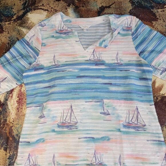 Women's Beautiful Coral Bay Sailboat Theme Pullover Petit X LARGE - Picture 8 of 16